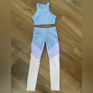 Outdoor Voices Heathered Blue Crop Top/Bottom Activewear set